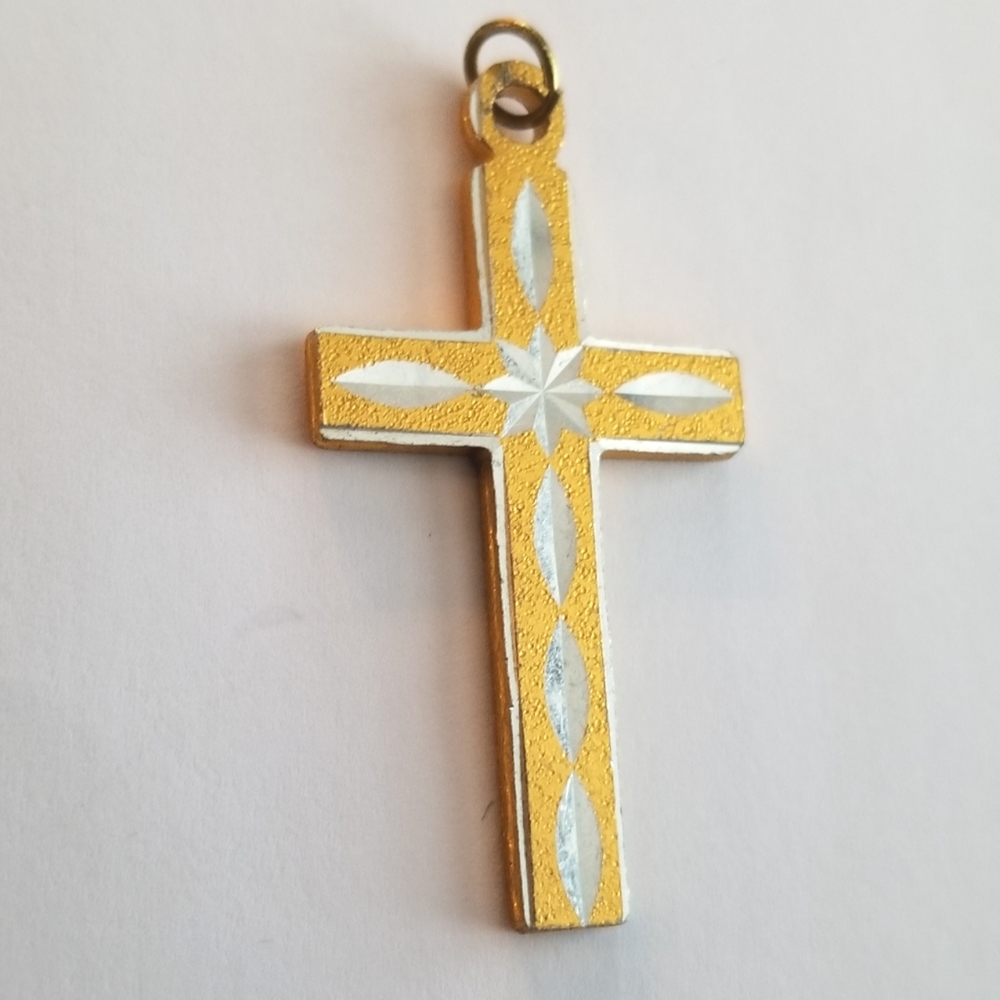 Vintage cross pendant gold and silver tone religious Christian jewelry